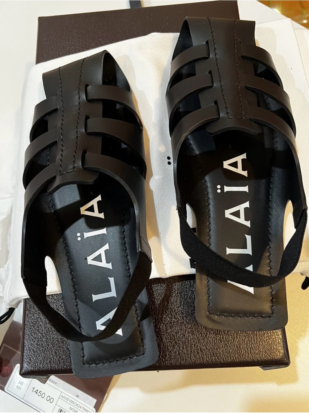 Alaïa Black Strappy Leather Sandals